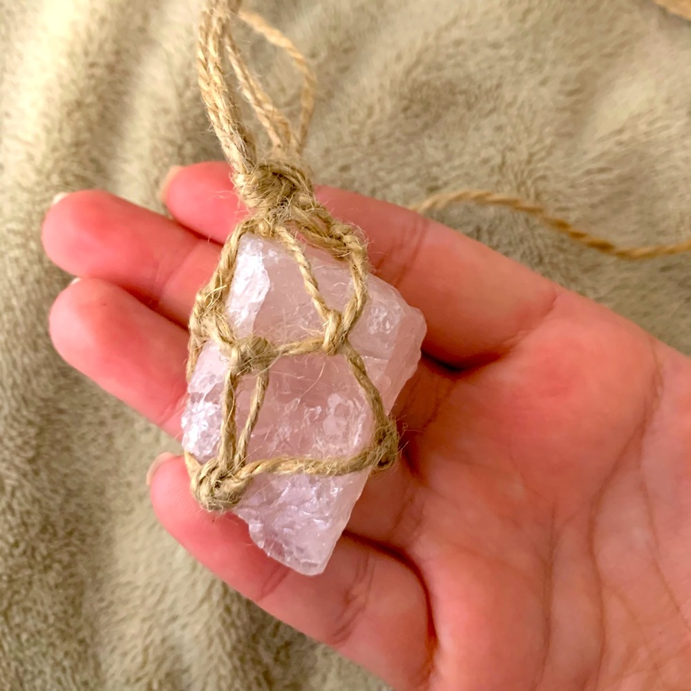 Rose Quartz Crystal Wrapped Necklace